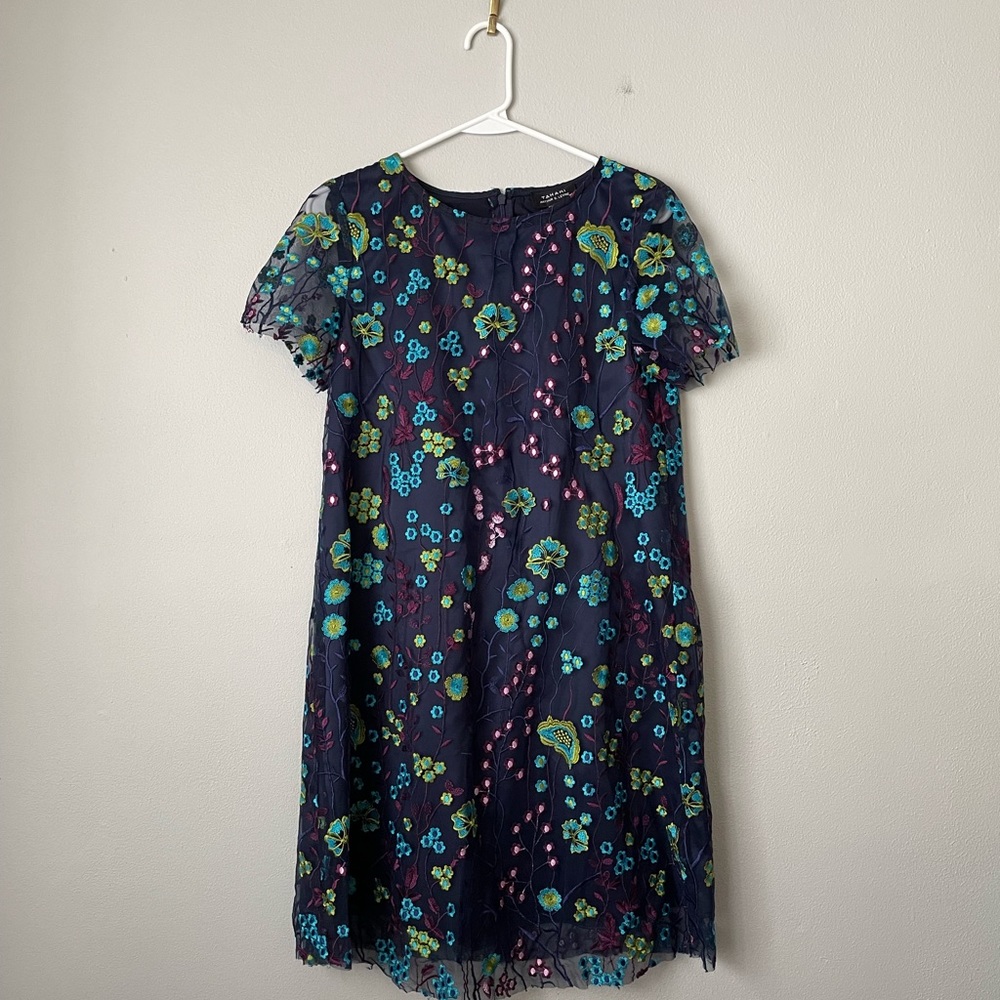 Tahari Women’s Blue Floral Embroidered Short Sleeve Dress 4